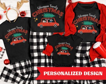 Custom Name Family Christmas Matching Tshirt, Group Christmas Gift Tshirts, Retro Station Wagon Christmas Family Tshirt Sweatshirts Baby