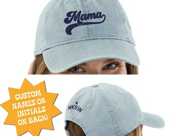 Cappello in denim stile baseball Mama Berretto da baseball classico preppy ricamato blu scuro