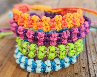 Multicolor Hemp Bracelet Adjustable Macrame Jewelry Friendship Bracelets Choice of 1 or more