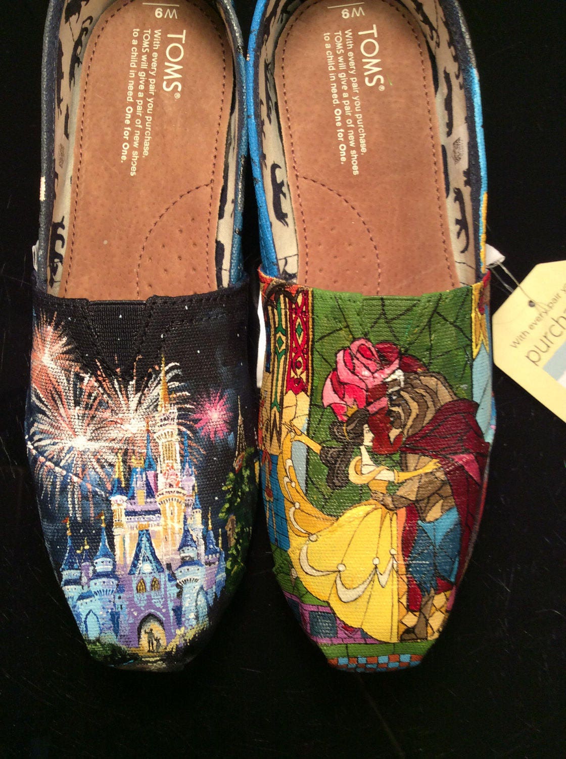Beauty and the Beast and Disney Castle Custom Painted Toms Etsy