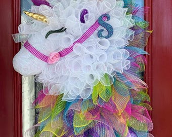 Custom Unicorn Wreath | Whimsical Kids Room Decor, Large Wall Art