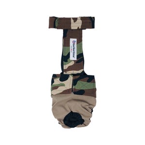 Washable Dog Diaper - Camo on Beige Escape-Proof Premium Waterproof Dog Diaper Overall