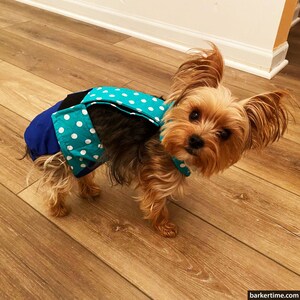 Escape-Proof Dog Diaper - Turquoise Blue Polka Dot on Blue Premium Waterproof Dog Diaper Overall