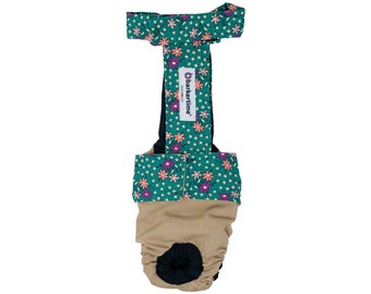 Flowers Green On Brown Escape-Proof Premium Waterproof Dog Diaper Overall