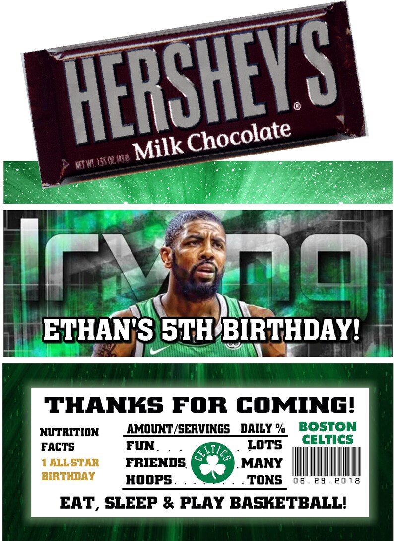 Boston Celtics Kyrie Irving Basketball Candy Bar Wrappers Baby Etsy