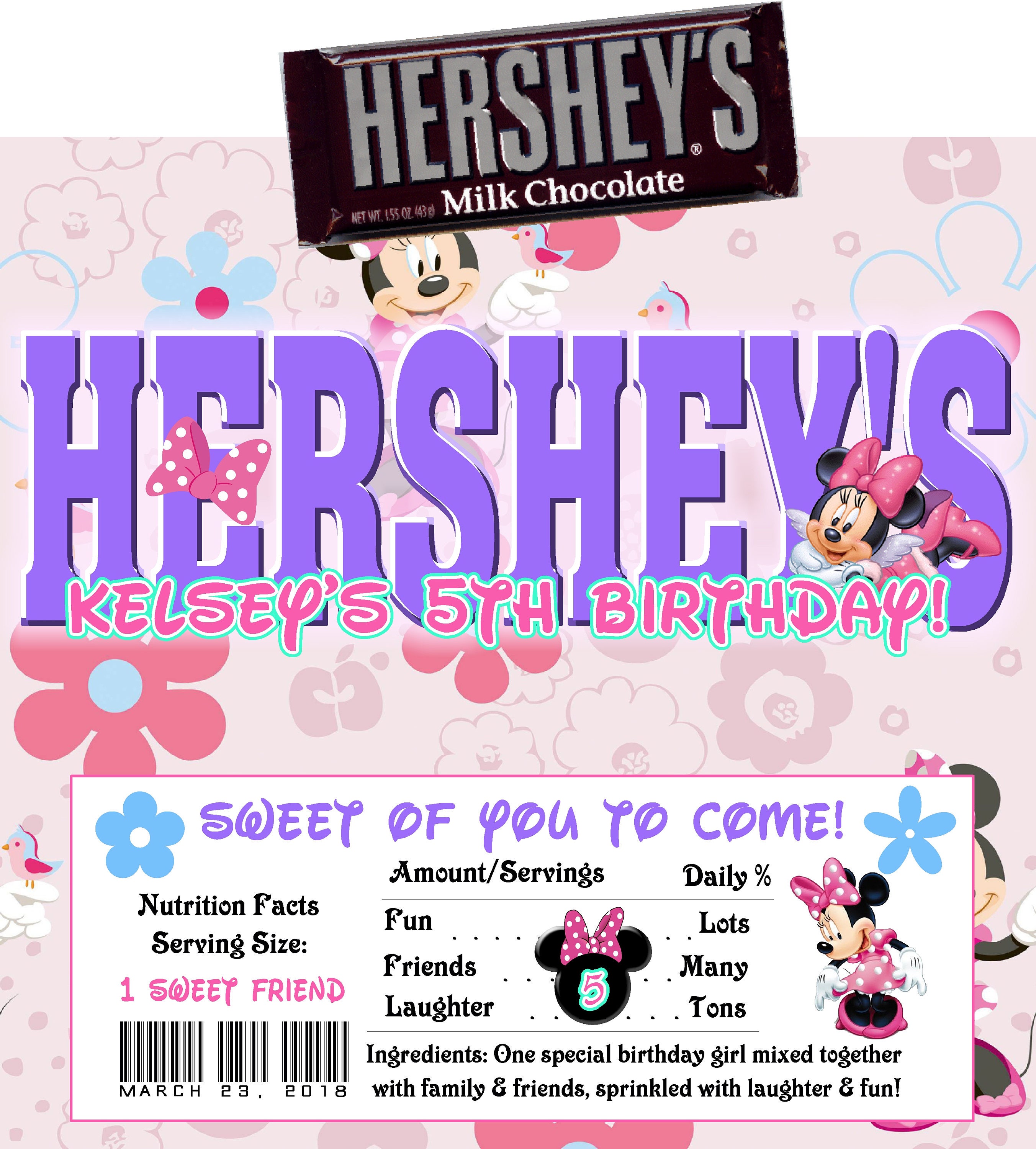 Printable Minnie Mouse Candy Bar Wrappers Birthday 1 55 Oz Etsy