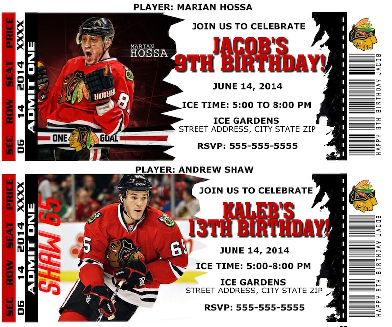 Printable Birthday Party Invitation Card Chicago Blackhawks Etsy