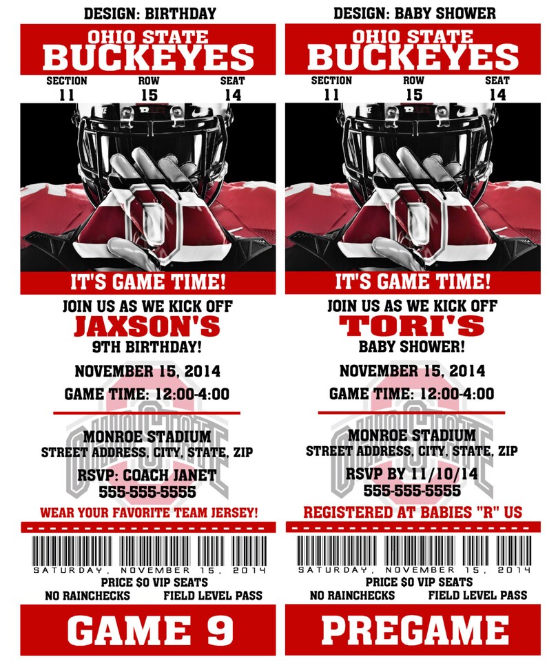 Printable Ohio Country Soccer Birthday Bash Invitation NCAA Ticket Invitation Boy or girl Shower Invites picture about Ohio State Football Schedule Printable identified as Printable Ohio Nation Soccer Birthday Bash Invitation NCAA Ticket Invitation Boy or girl Shower Invites