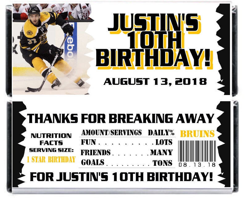 Printable Hockey Birthday Sweet Bar Wrappers 1.55 oz. Hersheys Chocolate NHL Boston Bruins Bergeron picture relating to Bruins Printable Schedule known as Printable Hockey Birthday Sweet Bar Wrappers 1.55 oz. Hersheys Chocolate NHL Boston Bruins Bergeron
