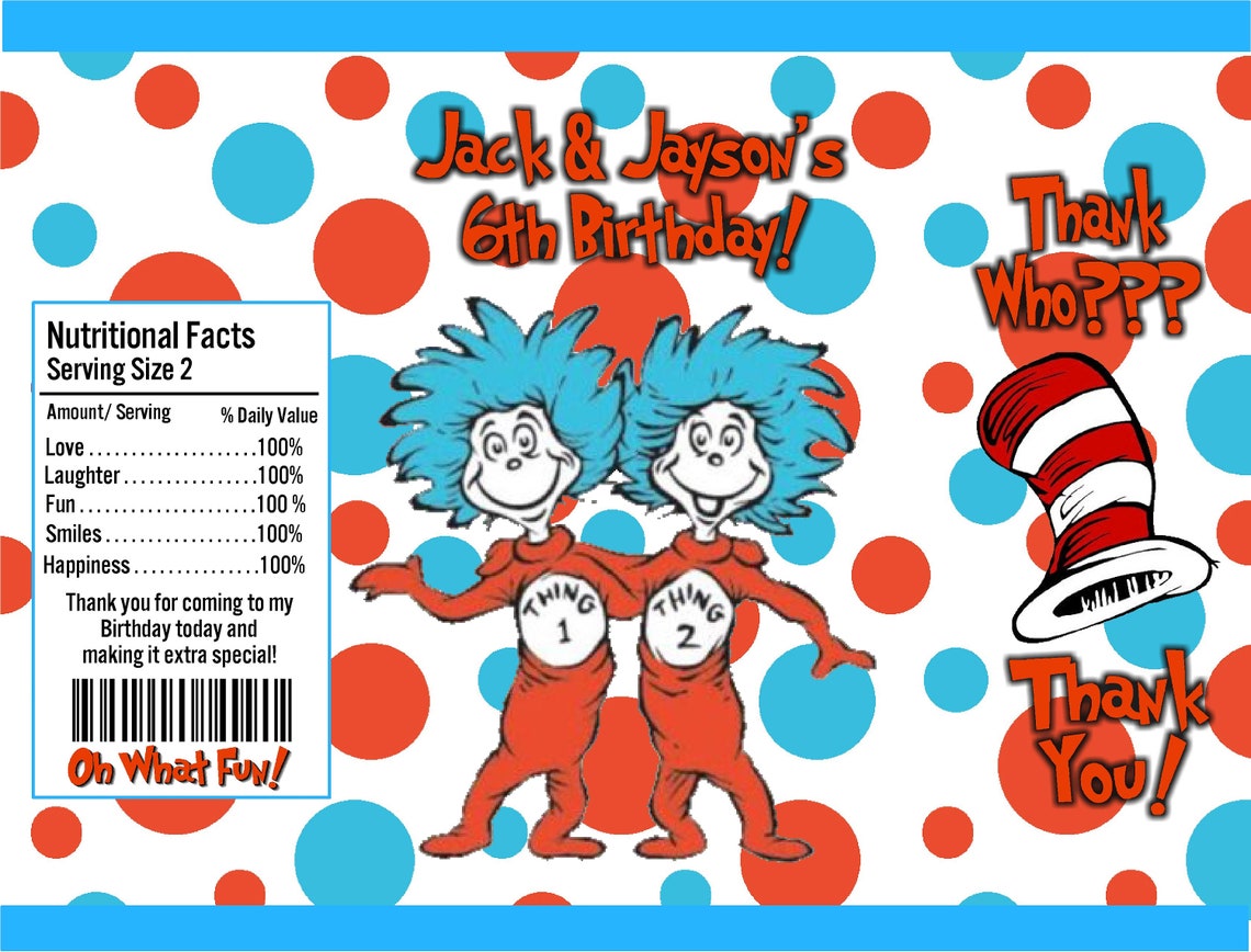 Thing 1 &amp; Thing 2 Chip Bag Wrappers Birthday or Baby Shower | Etsy