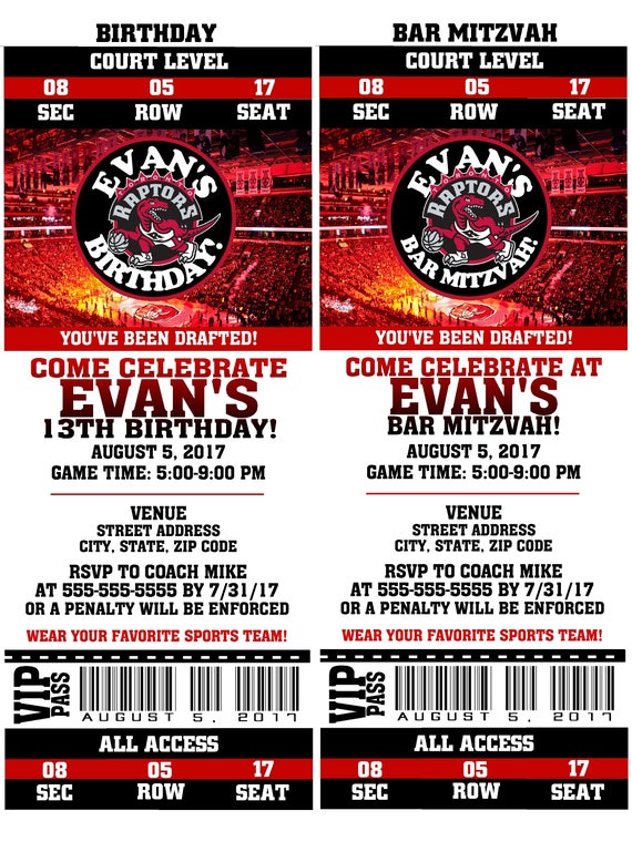 Printable Birthday Party Invitation Toronto Raptors Birthday Etsy