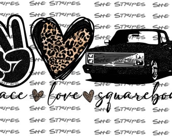 Peace Love Squarebody Schwarz Glitzer