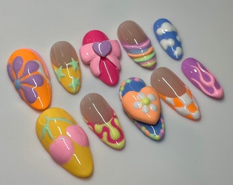 Puffy Pastel Spring Press on Nails / y2k Nails / 3d Nails / Pick n mix nails / Almond nails / colorful nails