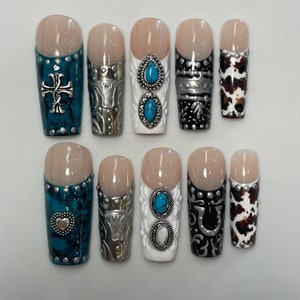 Western Cowgirl and Turquoise Press on Nails *limited edition*