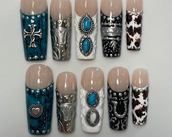 Western Cowgirl and Turquoise Press on Nails *limited edition*