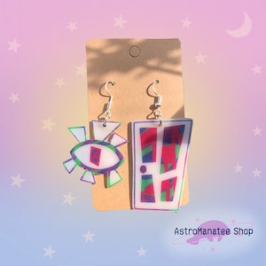 1” The Magnus Archives Inspired Earring or Keychain Set - Spiral & Eye// shrink plastic earring