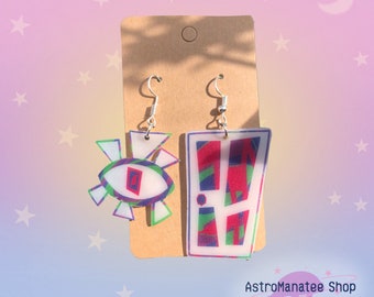 1” The Magnus Archives Inspired Earring or Keychain Set - Spiral & Eye// shrink plastic earring