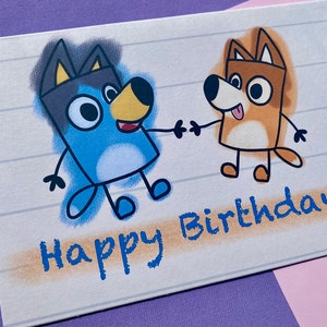 Tarjeta de feliz cumpleaños de Bluey y Bingo // cumpleaños de Bluey // fiesta de cumpleaños de Bluey // bingo de Bluey // regalos de Bluey para niños