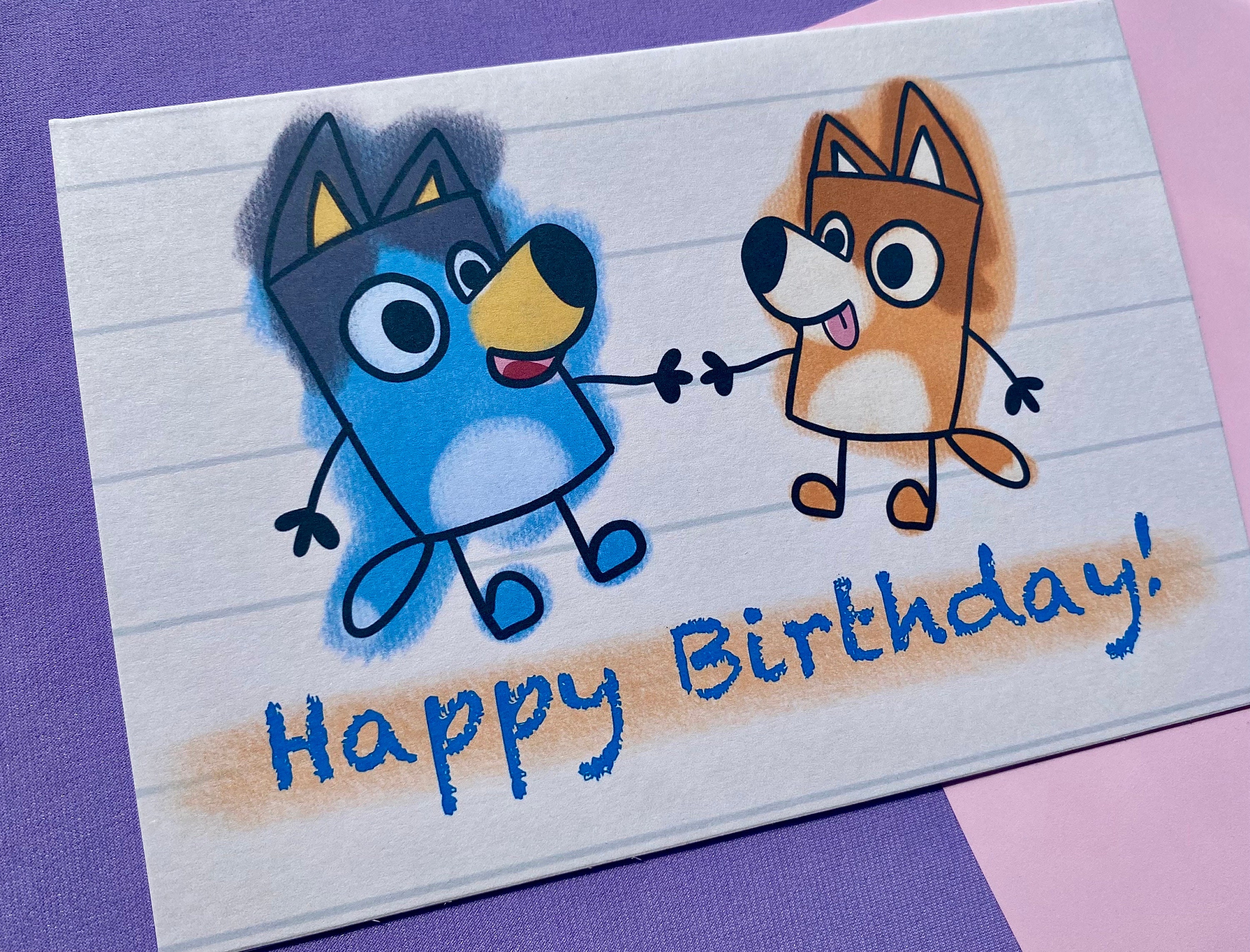 Bluey And Bingo Happy Birthday Card Bluey Birthday Etsy Uk