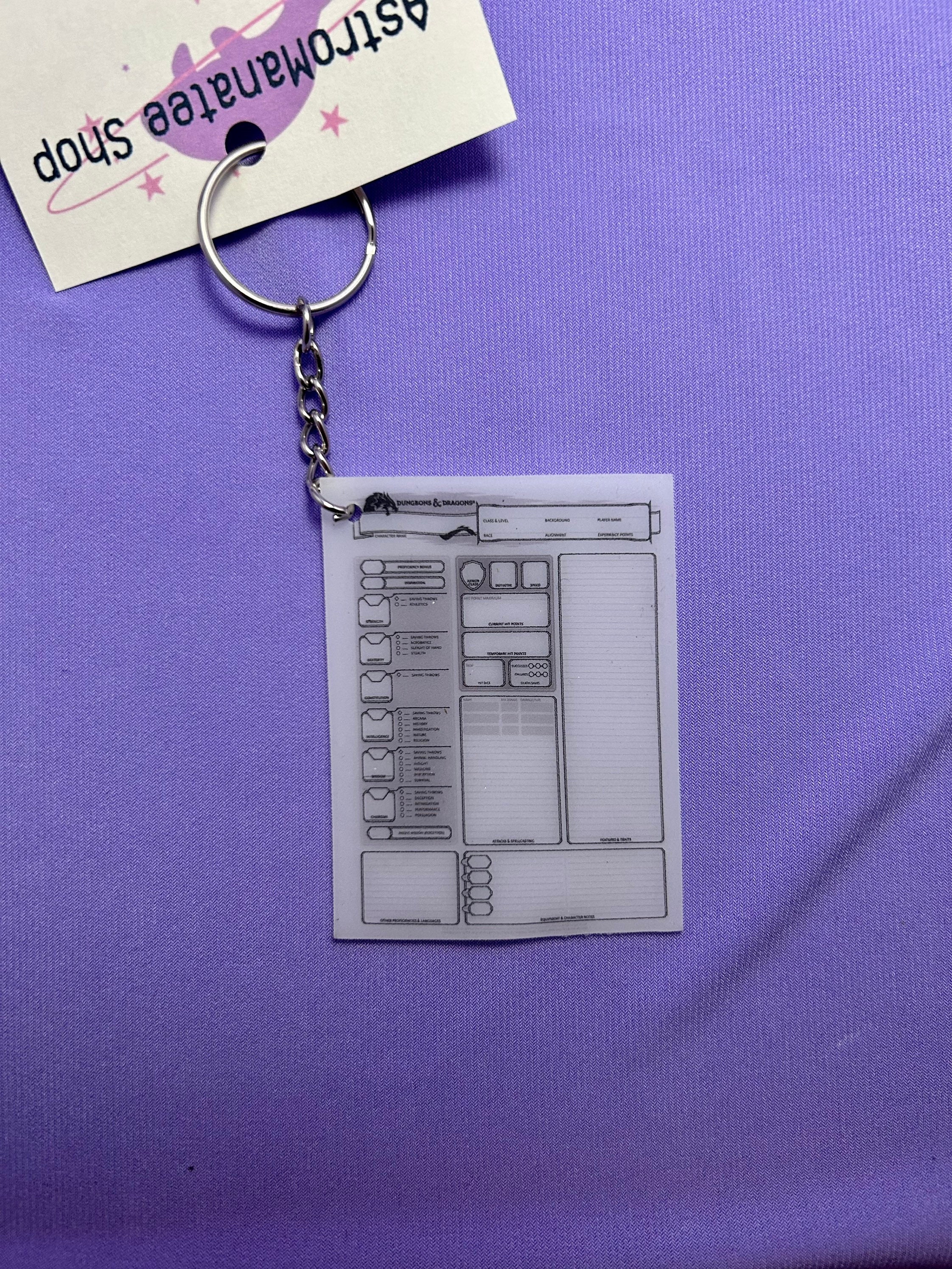 D&D Character Sheet 4” Keychain for Bags, Backpacks, and Shoes ...