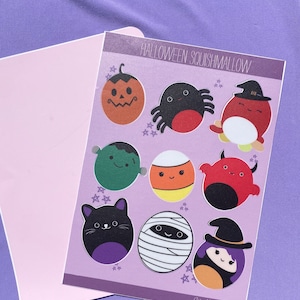 Halloween Squishmallow Inspired Stationary Journaling 5x7 Sticker Set // kawaii sticker sheet // Squishmallow sticker sheet // waterproof