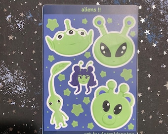 Alien Plush 5x7 Waterpoof Sticker Sheet// alien from ikea // bearlien// bear alien // pikmin// Toy Story alien