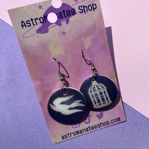 Bioshock Bird and Cage Earrings - Handmade Shrink Plastic Earrings