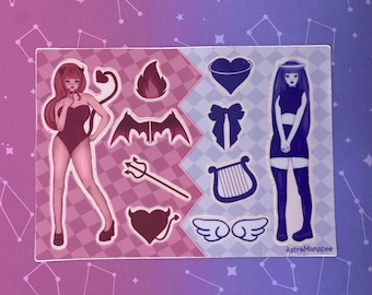 Angel and Demon Girl 5x7 Waterpoof Sticker Sheet//
