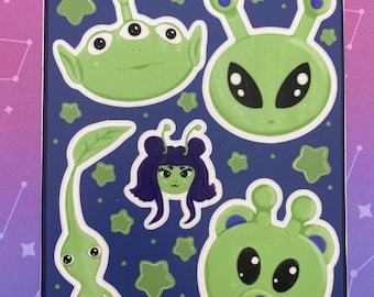Alien Plush 5x7 Waterpoof Sticker Sheet// alien from ikea // bearlien// bear alien // pikmin// Toy Story alien