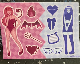 Angel and Demon Girl 5x7 Waterpoof Sticker Sheet//
