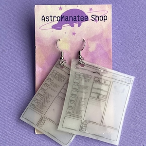 D&D Character Sheet 3&quot; Earrings made with Shrink Plastic and Sterling Silver