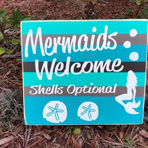 Mermaids Welcome Shells Optional fun beachy bathroom wall decor!  Perfect for the BEACH HOUSE