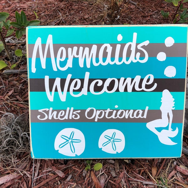Mermaids Welcome Shells Optional fun beachy bathroom wall decor!  Perfect for the BEACH HOUSE