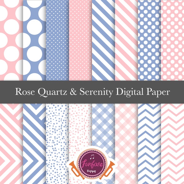 Sale!! ROSE QUARTZ & SERENITY - digital paper pack - commercial use - Blue and Pink - Pastel - Cute Digital Scrapbook Paper - Pantone 2016 -