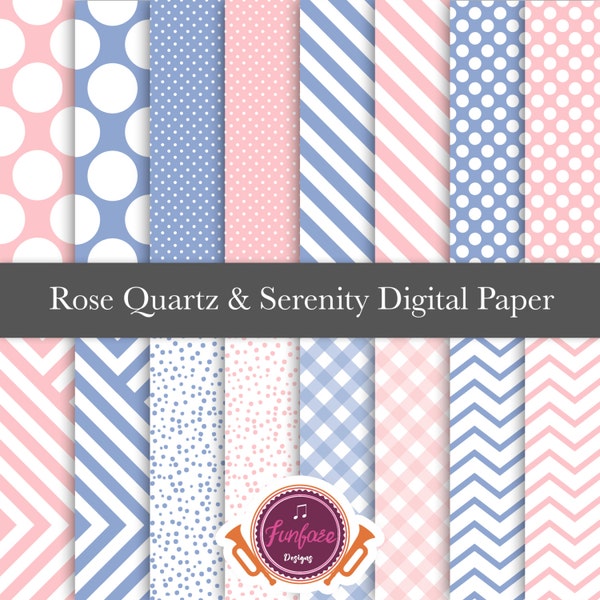 Vente!! QUARTZ ROSE & sérénité - pack de papier numérique - usage commercial - bleu et rose - Pastel - papier de scrapbooking numérique mignon - Pantone 2016-