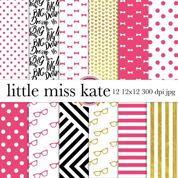 Little Miss Kate - inspiration papier scrapbook numérique - papier numérique mignon - utilisation à chaud rose et or-Commercial-