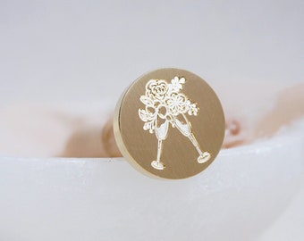 Floral flutes wax stamp, Wax seal stamp, Anniversary, Gift idea, Wax seal, Floral, New Year's, Celebration, Joy, DIY, Brass stamp, journal