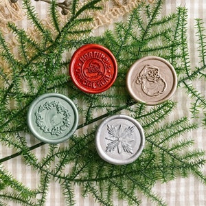 Holiday wax seal set, Premade wax seals, Wax seal stickers, Christmas cards, Celebration, Self-adhesive, DIY Wax Seal, Seal stamp, Metallic image 2