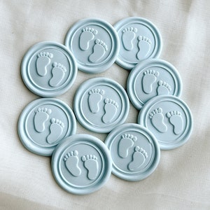 Lot de 9 cachets de cire pieds de bébé, autocollants, autocollants de cire à faire soi-même, tampon de cachet, baby shower, fête, faire-part, sexe révélateur, nouvelle maman image 1