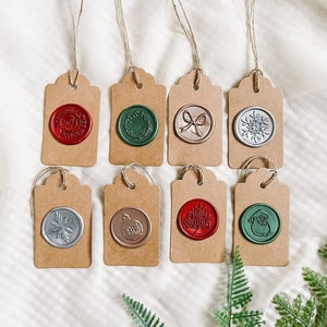 Set of 8 holiday wax seal tags, Premade wax seals, Wax seal stickers, Christmas gifts, Gift tags, Self-adhesive, DIY Wax Seal, Gift wrap