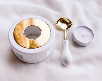 Estufa y cuchara para sellos de cera, calentador de cera para sellar, kit de sellos de cera, juego de invitaciones, regalo de boda, ideas para regalos, manualidades, sellos prefabricados, papelería