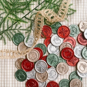 Holiday wax seal set, Premade wax seals, Wax seal stickers, Christmas cards, Celebration, Self-adhesive, DIY Wax Seal, Seal stamp, Metallic image 1