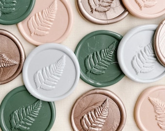 Set of 9 3D Fern Leaf wax seals, Stickers, Self-adhesive, Botanical, Floral, DIY Wax Seal, Destination Wedding Invitation, Seal stamp, Boho