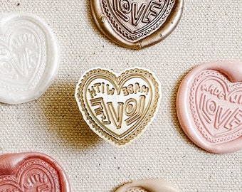 Made With Love wax stamp, Romantic, Valentine's day, Invitations, Gift idea, Handmade, Wax seal, Sealing wax, Brass stamp, Love letter