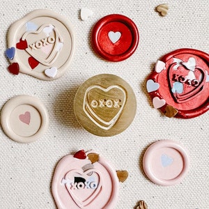 Tampon de cire coeur de bonbon, Romantique, Saint-Valentin, faire-part de mariage, Idée cadeau, Cachet de cire, Cire à cacheter, Tampon en laiton, Bullet journal, XOXO