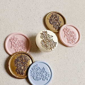 Boeketwasstempel, lakzegelstempel, uitnodigingen, cadeau-idee, lakzegel, zegelwas, bloemen, botanisch, doe-het-zelf, messingsstempel, Bullet journal
