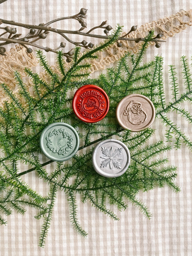 Holiday wax seal set, Premade wax seals, Wax seal stickers, Christmas cards, Celebration, Self-adhesive, DIY Wax Seal, Seal stamp, Metallic image 2