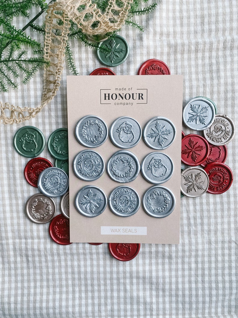 Holiday wax seal set, Premade wax seals, Wax seal stickers, Christmas cards, Celebration, Self-adhesive, DIY Wax Seal, Seal stamp, Metallic image 7