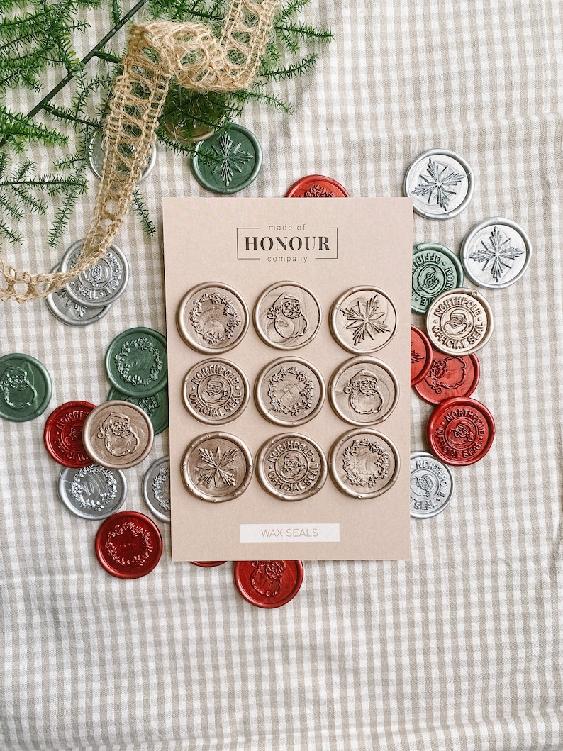 Holiday wax seal set, Premade wax seals, Wax seal stickers, Christmas cards, Celebration, Self-adhesive, DIY Wax Seal, Seal stamp, Metallic image 6