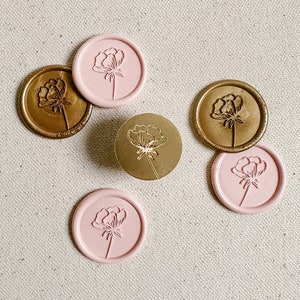 Sello de cera de peonía, Sello de cera, Invitaciones, Idea de regalo, Sello de cera, Lacre, Floral, Botánico, DIY, Sello de latón, Bullet journal